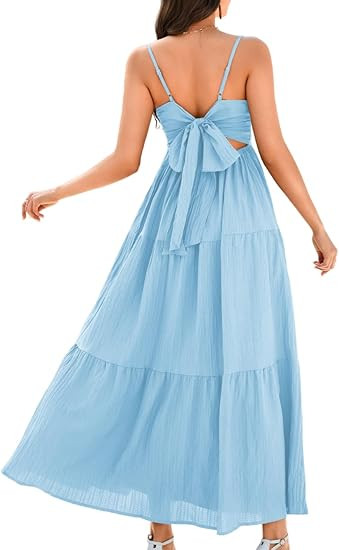 Kaei&Shi Tiered Maxi Dress with Bow,Spaghetti Strap Flowy Vacation Dresses for Women,Cute Summer ... | Amazon (US)