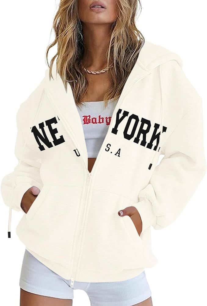 Blingfit Zip Up Hoodies for Women Oversized Y2K Velvet Sweatshirt Long Sleeve 2023 Fashion Hoodie... | Amazon (US)