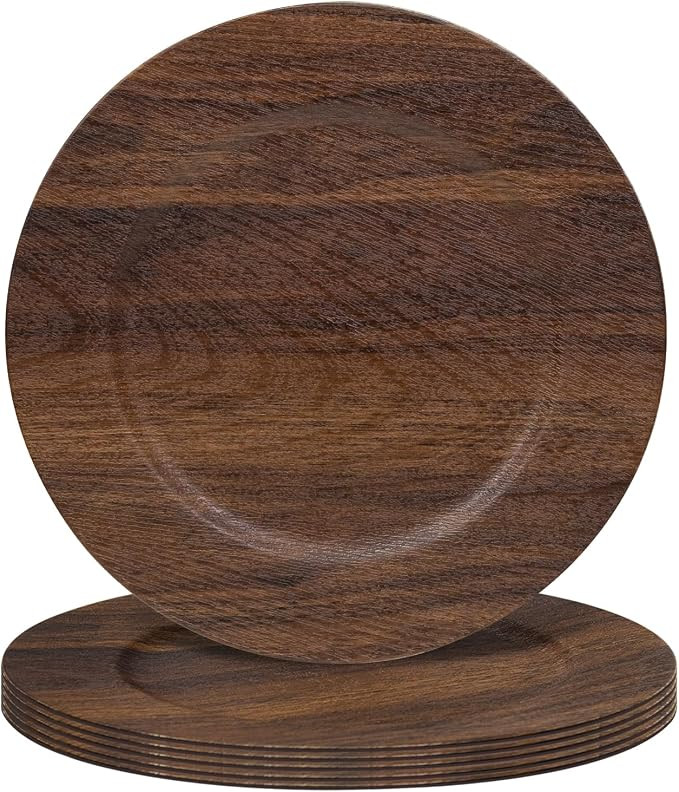 Brown Charger Plates Set of 6, Faux Wood Chargers for Dinner Plates | 13" Plastic Plate Chargers,... | Amazon (US)