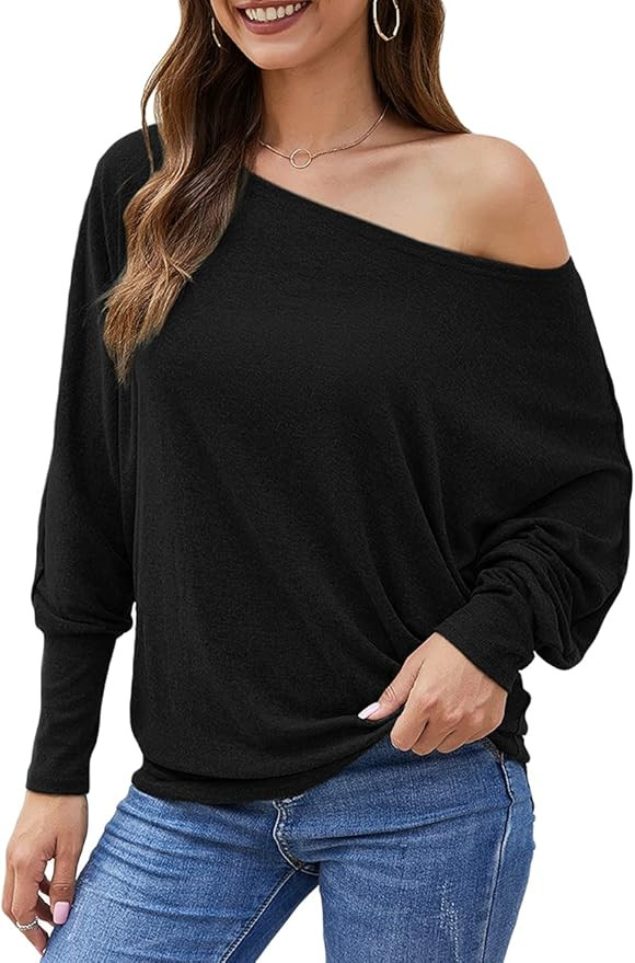 Aifer Women's Off The Shoulder Tops Sexy Long Sleeve Shirts Oversized Fashion Casual Batwing Swea... | Amazon (US)