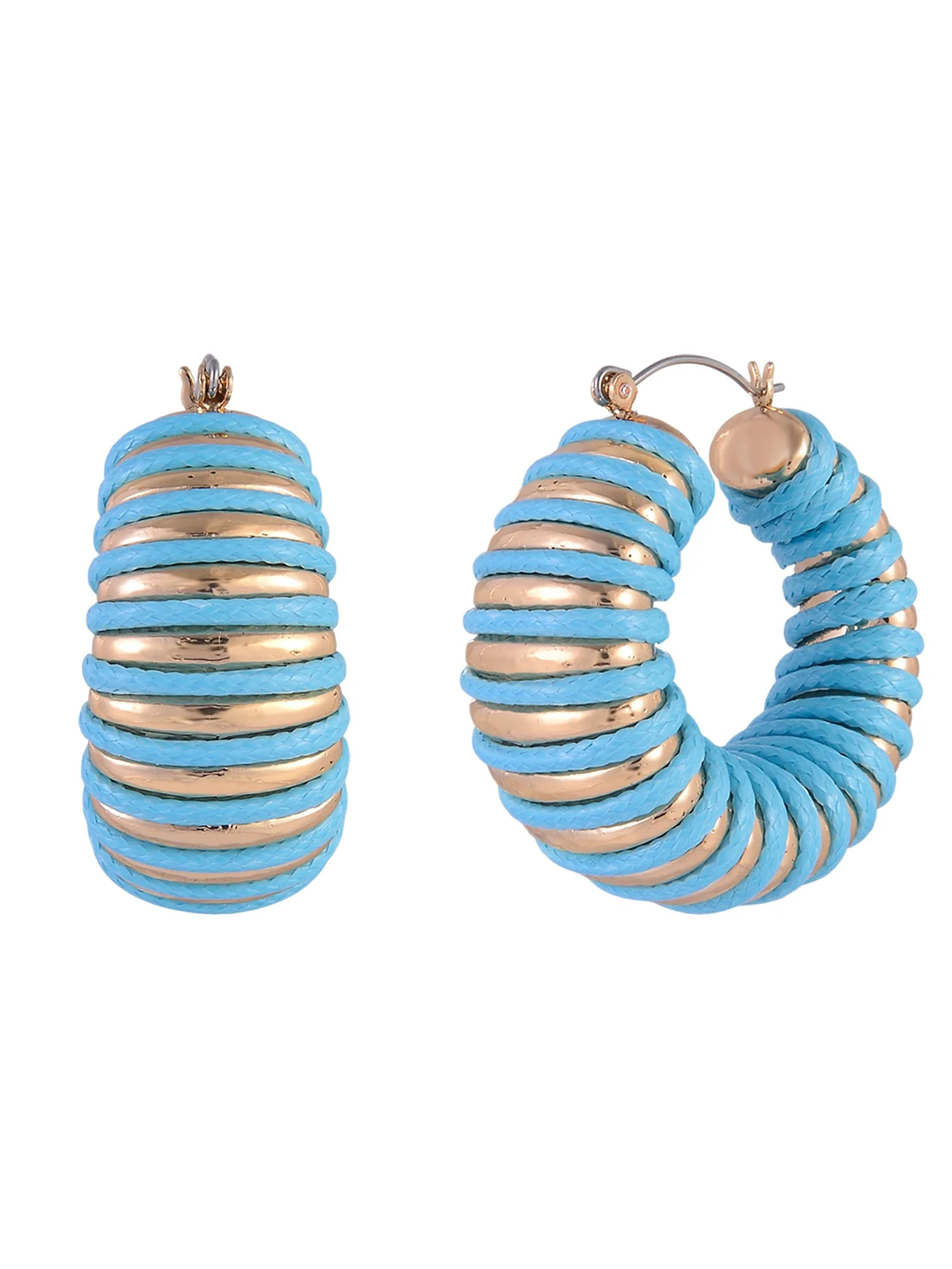 Time and Tru Goldtone Blue Cord Wrapped Hoop Earring | Walmart (US)