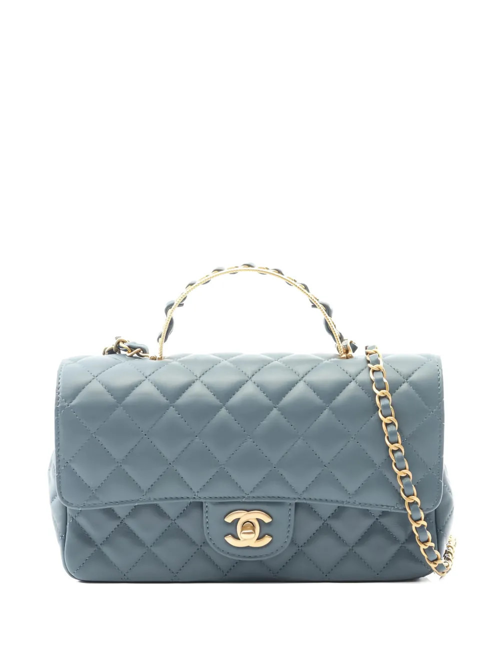 CHANEL Pre-Owned 2021 quilted top-handle chain-link cross-body bag - Blue | Farfetch Global