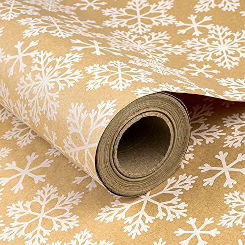 RUSPEPA Christmas Wrapping Paper, Jumbo Roll Kraft Paper - White Snowflake Design for Holiday Gif... | Amazon (US)