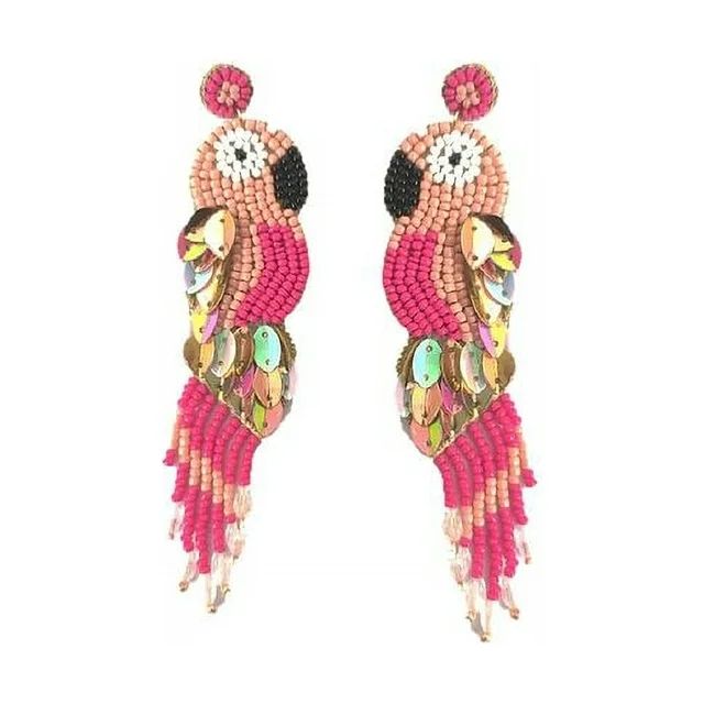 Time and Tru Women's Beaded Parrot Earrings, Pink | Walmart (US)