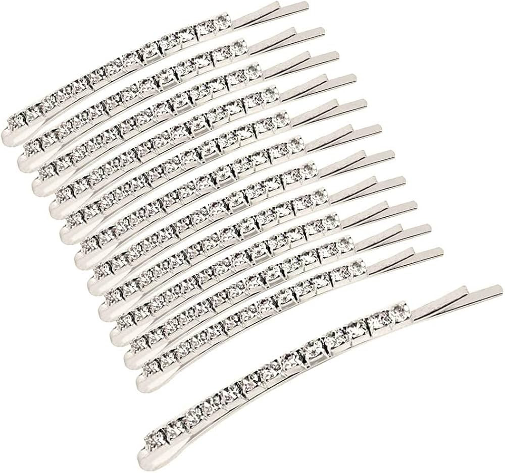 12 Pieces Rhinestone Bobby Pins, Silver Metal Hair Clips Diamond Bobby Pins Crystal Hair Pin for ... | Amazon (US)