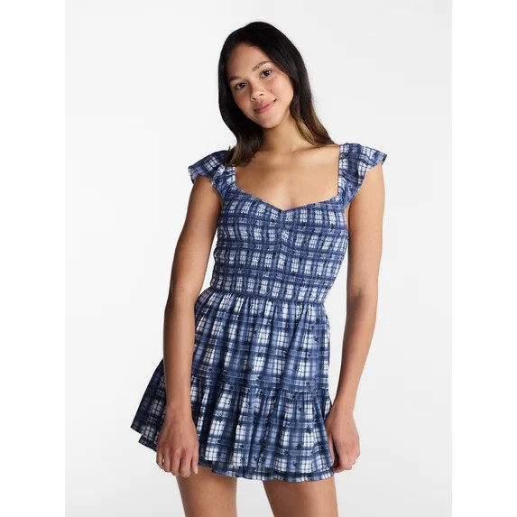 No Boundaries Smocked Romper with Flutter Sleeves, Women\u2019s XXS-XXL | Walmart (US)