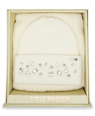 Women's Embellished Beanie and Knit Scarf Holiday Gift Set, 2-Piece | Macy's