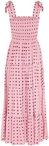 kinstell Women's Summer Boho Spaghetti Strap Square Neck Ruffle Casual Flowy Long Dress Beach Swi... | Amazon (US)