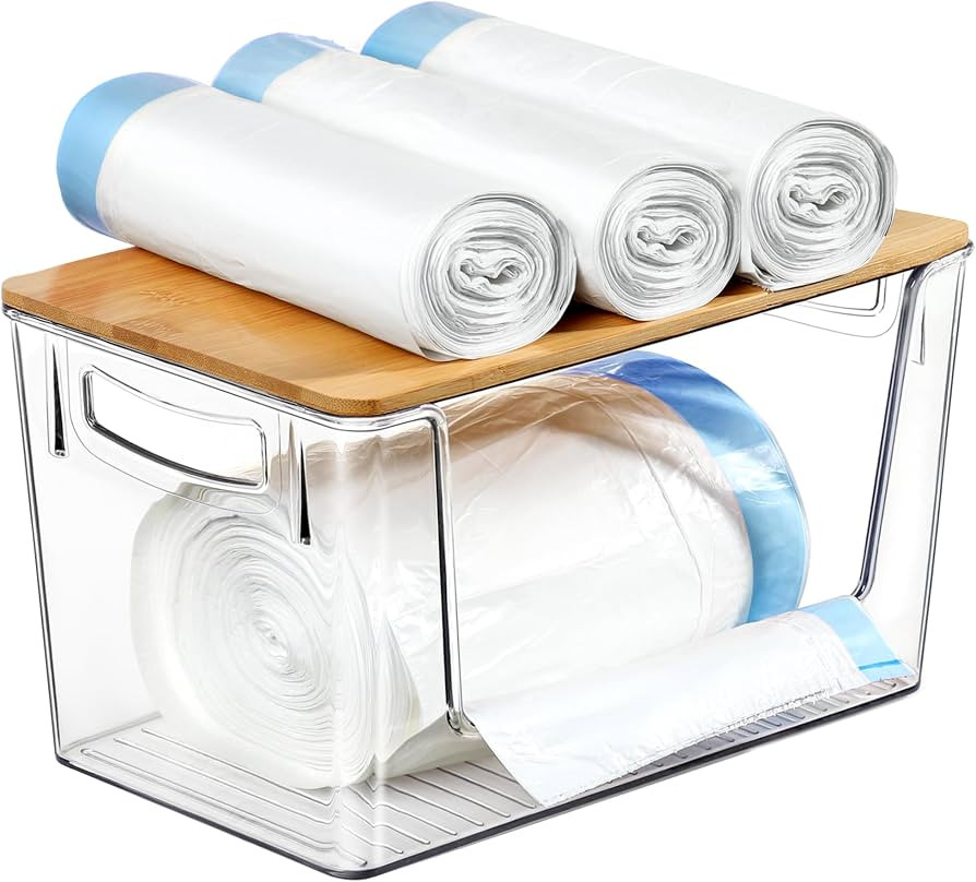 Extra Large Trash Bag Holder, Acrylic Garbage Bag Holder Dispenser with Lid for Kitchen and Under... | Amazon (US)