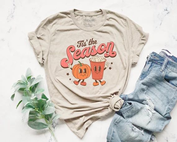 Tis The Fall Season - Fall T-Shirt, Cute Pumpkins T-shirts, Pumpkin Spice Tee, Hot Cocoa Print, P... | Etsy (US)