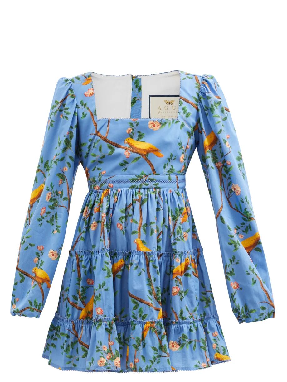 Avena square-neck printed cotton poplin mini dress | Agua by Agua Bendita | Matches (US)