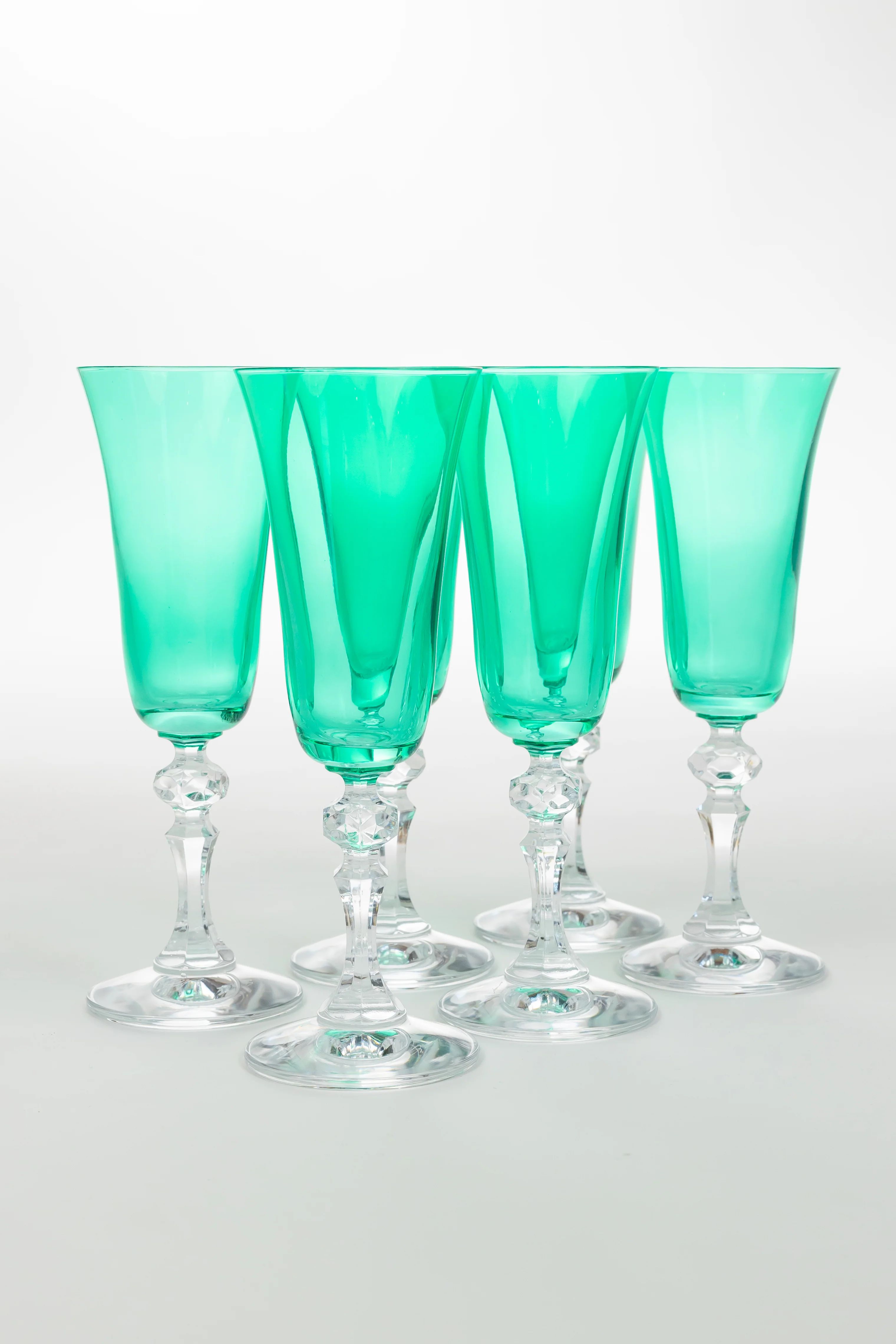 Estelle Colored Regal Flute With Clear Bottom - Set of 6 {Kelly Green} | Estelle Colored Glass