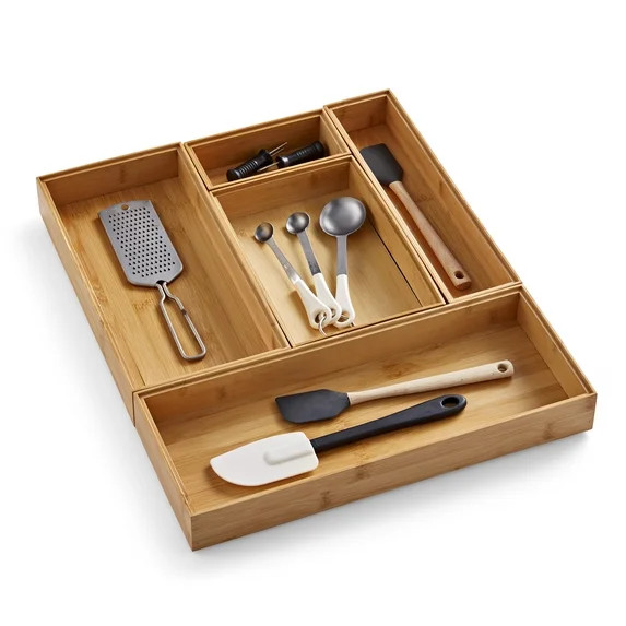 Better Homes & Gardens Bamboo Drawer Organizer 5pc Set, 17.9Wx 14.96Dx1.97H in, Natural Bamboo Co... | Walmart (US)