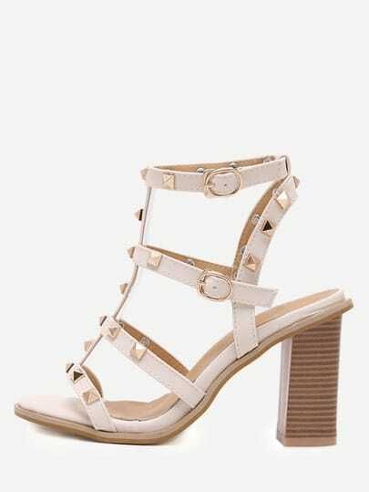 Apricot Open Toe Studded Chunky Gladiator Sandals | SHEIN