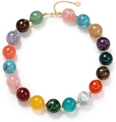 Chunky Beaded Necklace for Women Boho Acrylic Surfer Beach Beaded Choker Necklace Gifts for Beach... | Amazon (US)