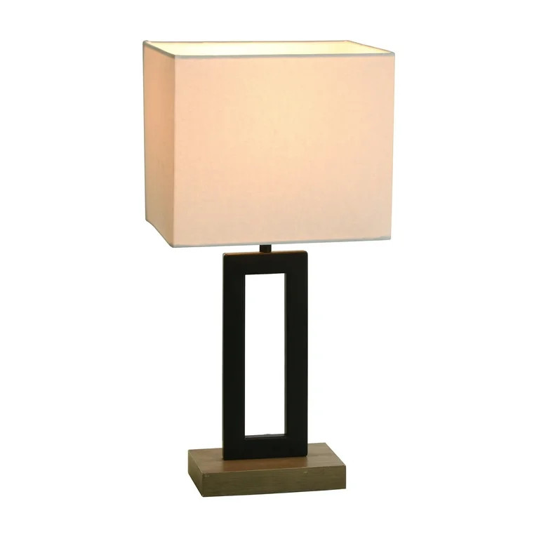 Better Homes & Gardens 18"H Metal Windowpane Table Lamp, Black Finish with Faux Wood Base | Walmart (US)