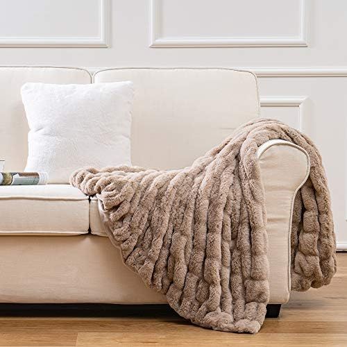 Luxury Concepts Lightweight Faux Rabbit Fur Throw Blanket, Ruched Elegant Wrinkle Resistant, Anti... | Amazon (US)