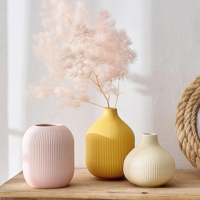 Farmhouse Ceramic Vase Decor: Small Boho Vases Set of 3 for Home Decor Modern Minimalist Fower Va... | Amazon (US)