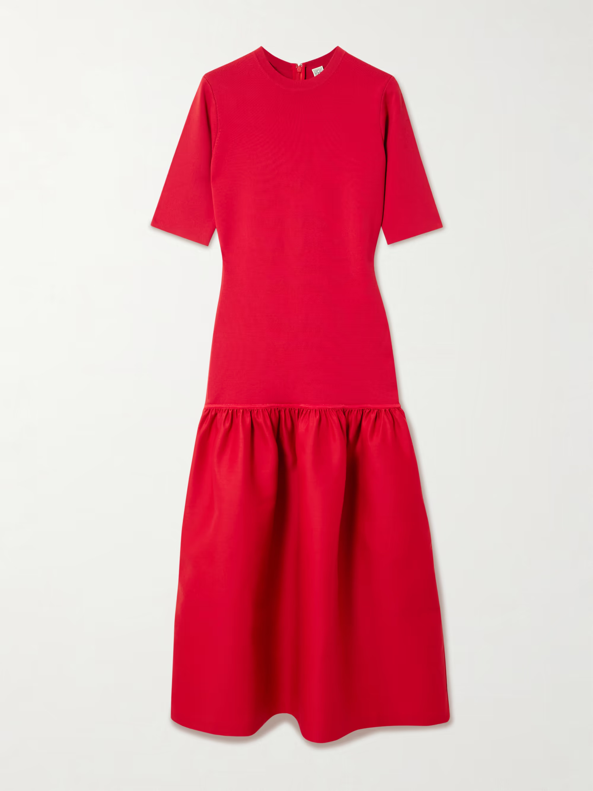 Twinflower gathered ribbed-knit and wool and silk-blend crepe midi dress | NET-A-PORTER (US)