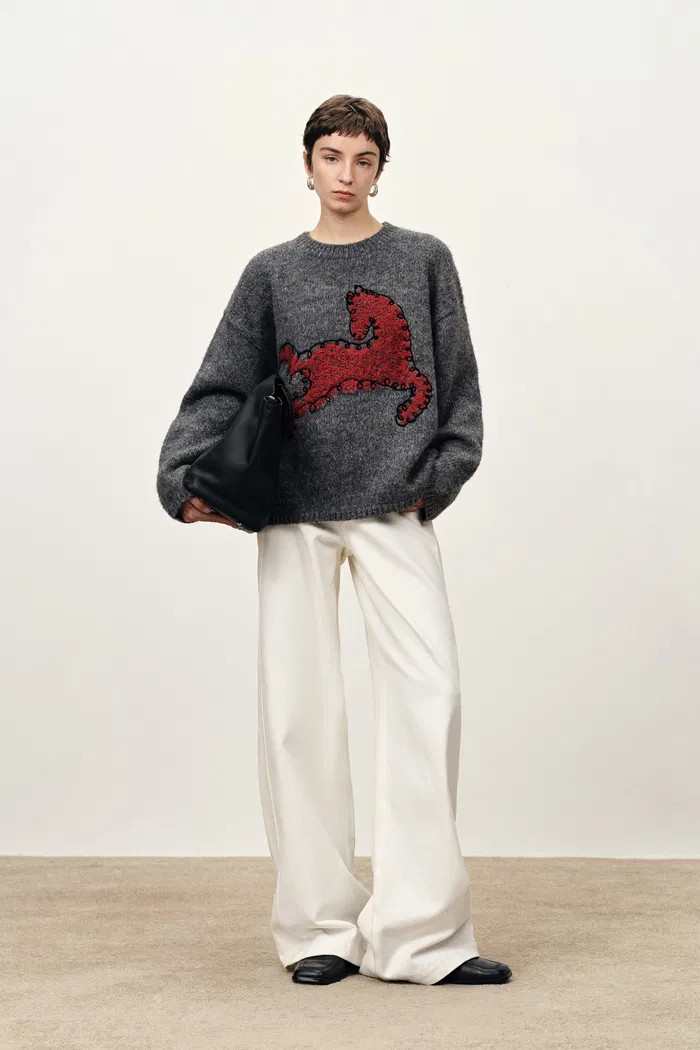 Quella Red Pony Drop Shoulder Sweater in Alpaca Wool Knit | Fabrique