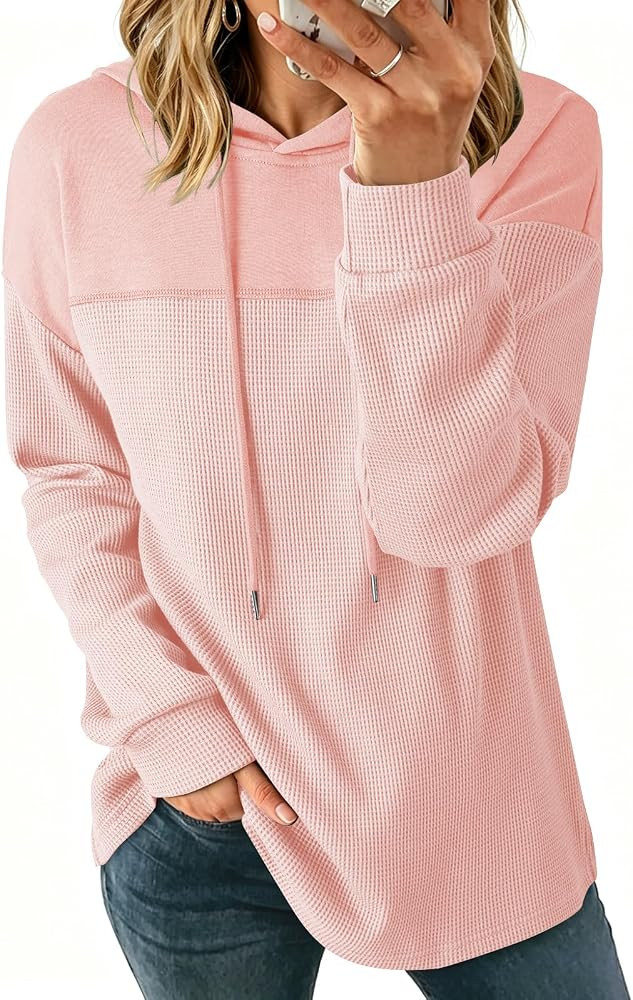Poetsky Hoodies for Women Waffle Knit Lightweight Sweatshirt | Amazon (US)