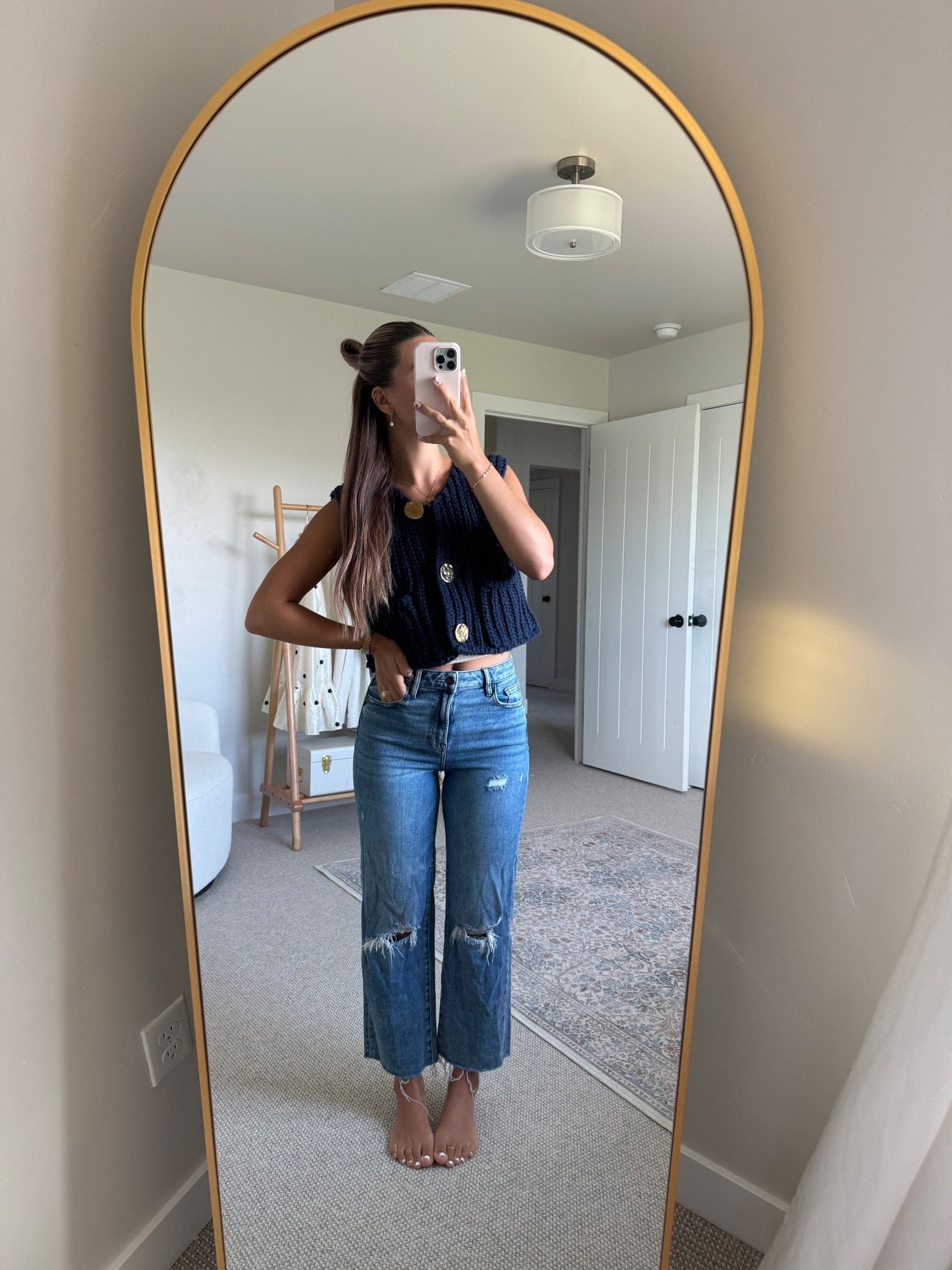 Sweater vest and buckle jeans!! Both run TTS 

#LTKxMadewell #LTKFindsUnder50 #LTKStyleTip