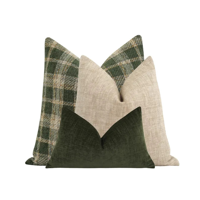 Soft Green Chenille Plaid Pillow Cover, Rustic Woven Throw Pillow Case, Cozy Green & Tannish Beig... | Etsy (US)