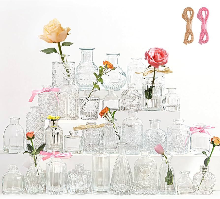 Glass Bud Vases Set of 32, Small Vases for Centerpieces, Mini Vases for Flowers, Baby Shower Deco... | Amazon (US)