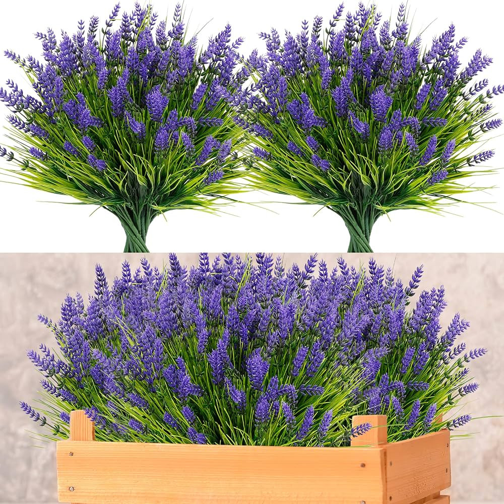 ZINHO 24 Bundles Artificial Flowers Outdoor, Faux Lavender Flowers with Grass UV Resistant Artifi... | Amazon (US)
