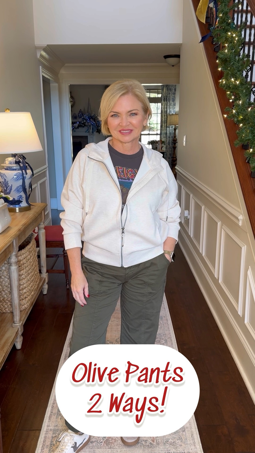 I never met a pair of olive green pants I didn't like! 😂 I love wearing them in place of jeans. Both these outfits are from my December Trendsend box from Evereve.  I just love their laid back, cool, but not trying too hard vibe. I'm wearing the pants in a 27, tee in Small, sweater in small and the SPANX hoodie is Medium but I think is small would be better. 

#trendsend
#evereve
#casualoutfit
#winteroutfit
#fashionover50
#graphictee

Winter outfit
Casual outfit
Graphic tee
Chelsea boots
Sneakers
Over 50

#LTKWatchNow #LTKStyleTip #LTKOver40