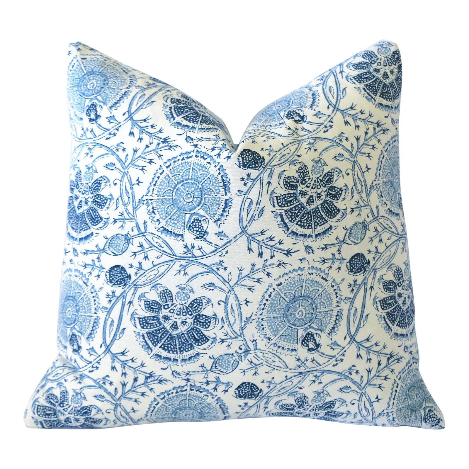 Blue Block Print Pillow Cover 20x20 | Chairish