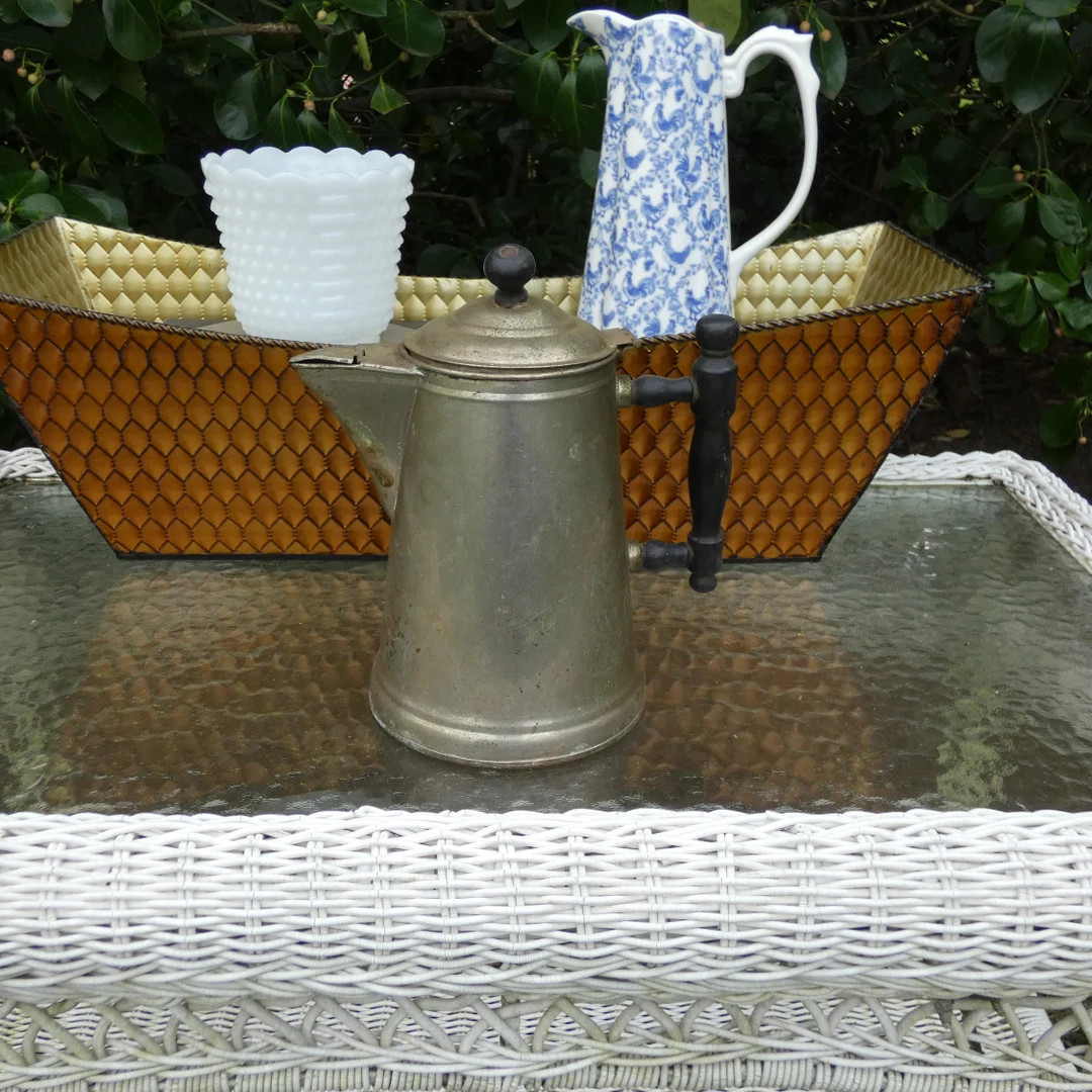 Vintage Farmhouse Country Home Decor Tin Coffee Tea Pot With Hinged Lid and Wooden Handle and Hin... | Etsy (US)