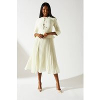 Womens Crepe Pleat Lace Dress - White - 12 | boohoo (US & Canada)