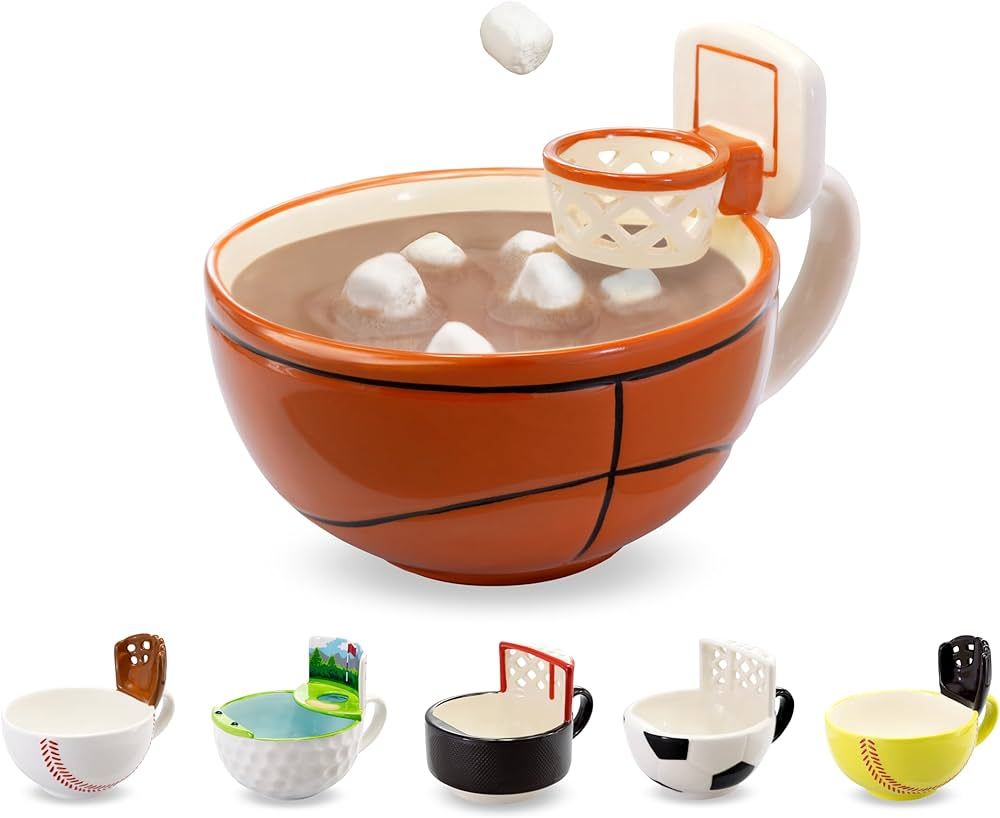 MAX'IS Creations The Mug with a Hoop Novelty Coffee Hot Cocoa Mug Cereal Bowl Basketball Mini Hoo... | Amazon (US)