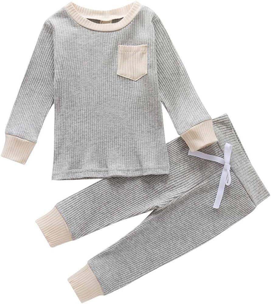 Infant Knitted Outfits Baby Girl Boy Long Sleeve Shirts Top with Pocket + Drawstring Pants 2PCS F... | Amazon (US)