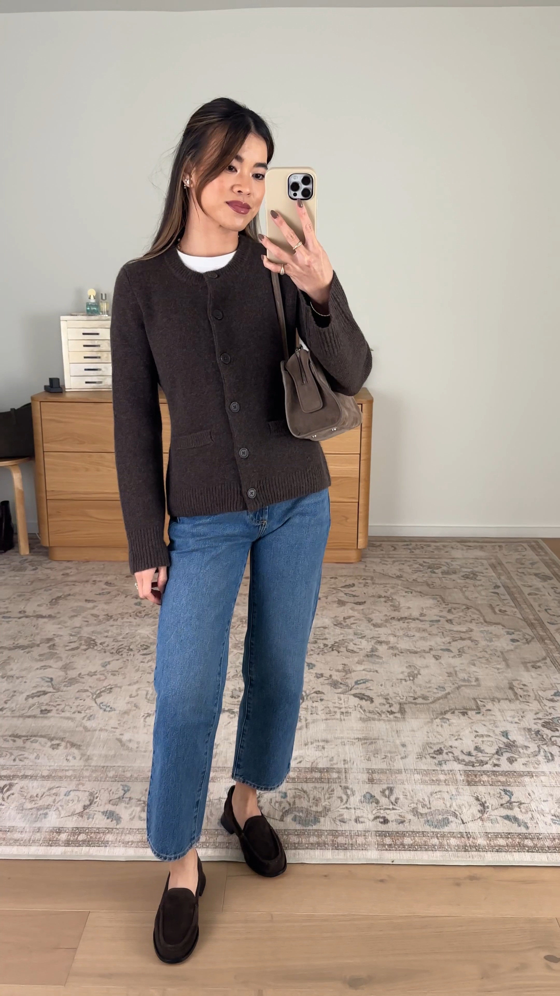 I love this cardigan from @Quince for fall!

Sizing info: 
•Quince Mongolian Cashmere Structured Cardigan (Size XS in Brown) •Quince Bella Rigid Straight Jeans (Size 24 Short in Horizon Blue) 
•Quince cotton boxy crewneck tee (Size XS in White)

petite fashion, get dressed with me, outfit inspiration, ootd, nashville outfit, Nashville influencer, petite style, vacation style, casual outfits, mom style, petite pants, fall outfits, fall outfit info, fall pants, fall outfit idea, fall top, fall sweater, fall shoes, quince, petite jeans, quince, quince jeans, quince haul, cardigan, fall loafers, 

 #LTKootd #LTKSeasonal #LTKPetite