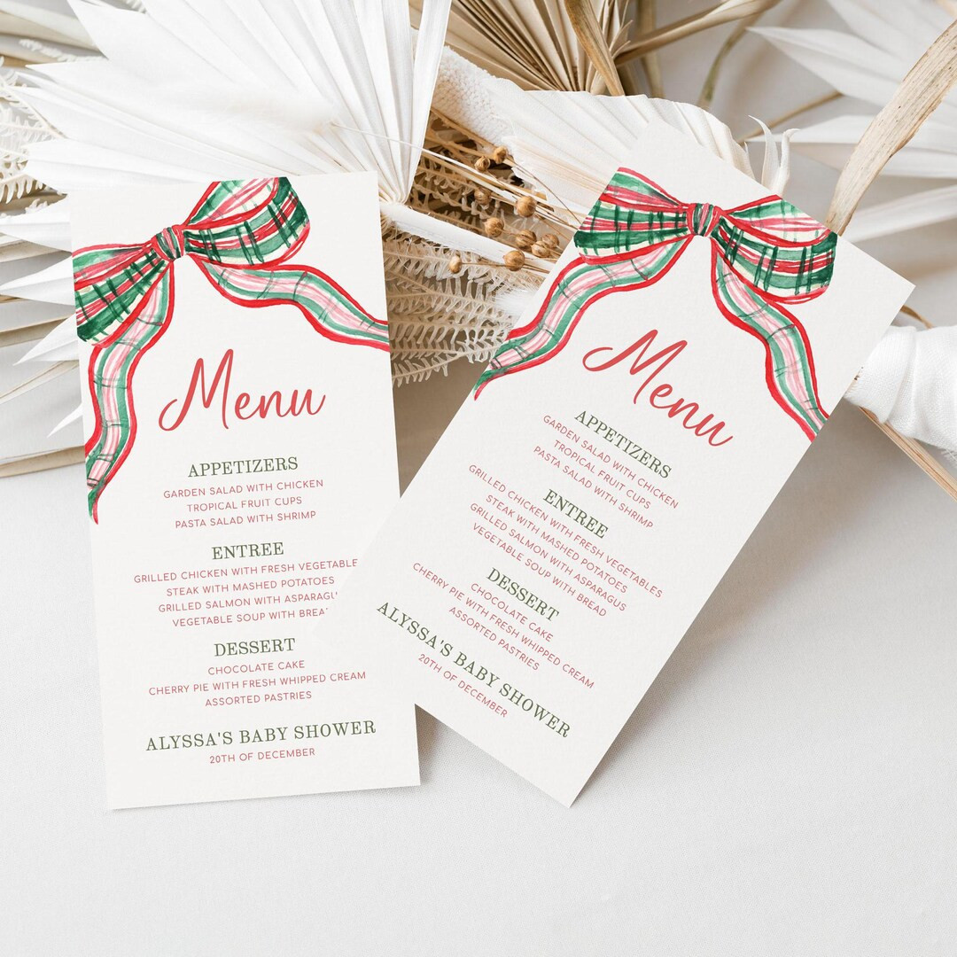 Plaid Bow Menu, Christmas Bridal Shower, Holiday Baby Shower, 2786 - Etsy | Etsy (US)