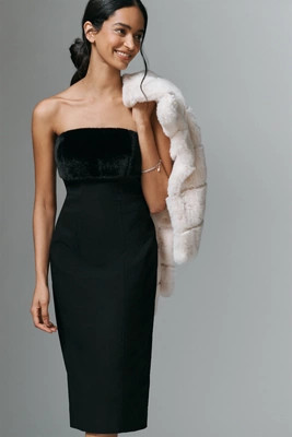 By Anthropologie Strapless Faux Fur Trim Slim Midi Dress | Anthropologie (US)