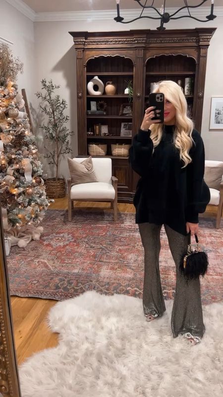 Holiday party|| NYE outfit idea✨ Love these sparkle flare pants! High waisted and super comfy wearing XS 

#LTKstyletip #LTKshoecrush #LTKHoliday