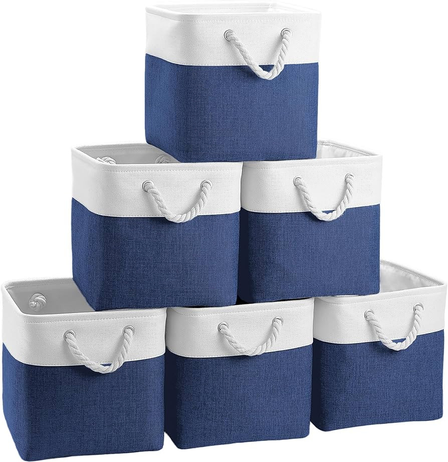 FinishingBo Cube Storage Baskets, 6 Pack 11x11 inch with Cotton Handles for Closet, Shelves, Clot... | Amazon (US)