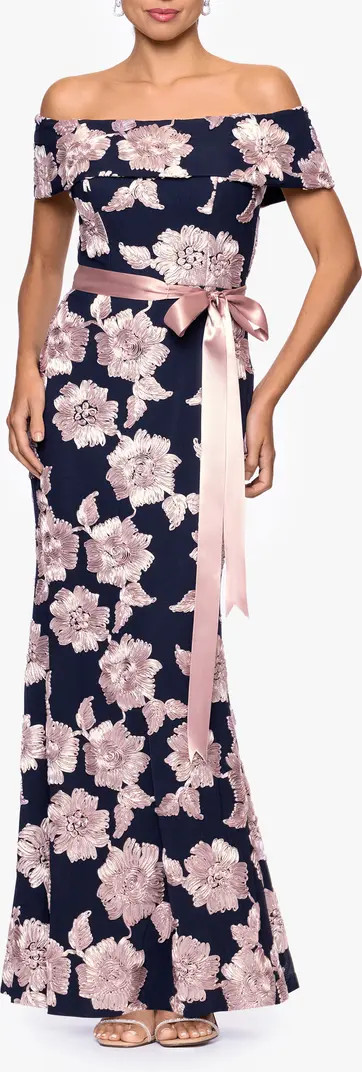 Soutache Floral Off the Shoulder Gown | Nordstrom