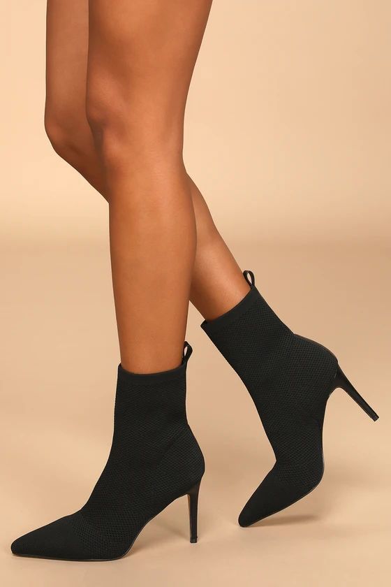 Rhea Black Pointed-Toe High Heel Sock Booties | Lulus (US)