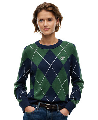 Women's Tartan Argyle Crewneck Long-Sleeve Sweater | Macy's