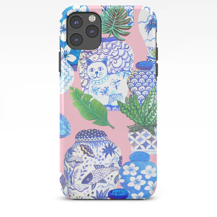 Chinoiserie Chic, Chinese ginger jars on pale pink iPhone Case | Society6