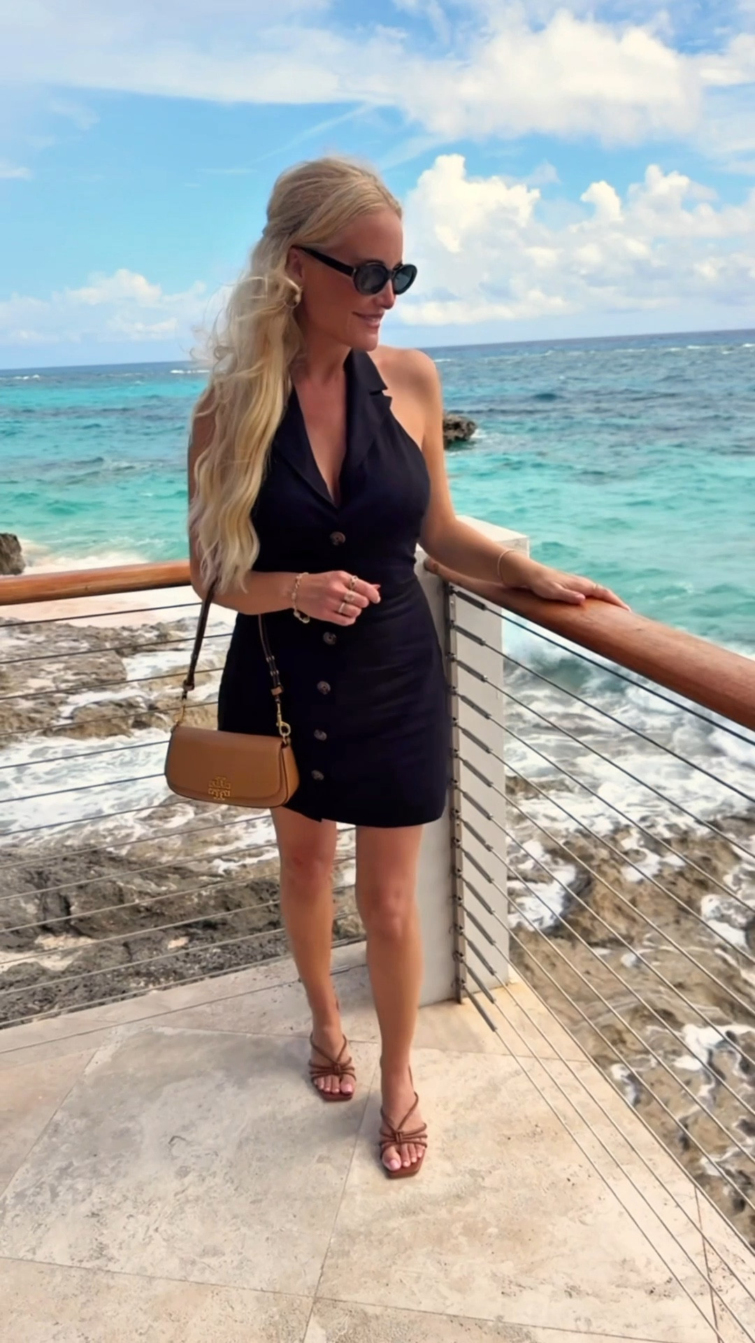 Bermuda outfit day 1 🏝️☀️ This black linen dress is so high quality & perfect for summer to fall! Also comes in a gorgeous chocolate brown. Runs tts and the fit is perfection! I'm wearing a medium. I could size down to a small if I wanted a tighter fit. These sunglasses are my absolute favorite right now and my Amazon sandals are so comfy for such a good price! 