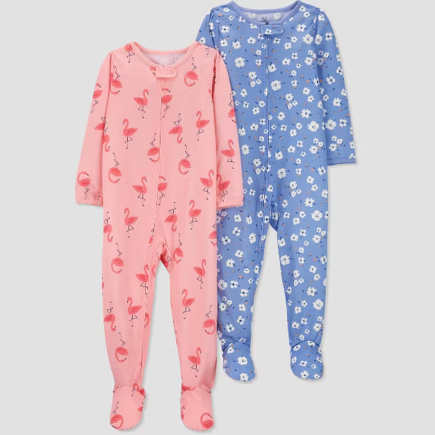 Baby Girls' 2pk Flamingos/Floral Print Footed Pajama - Just One You® made by carter's Blue/Pink | Target
