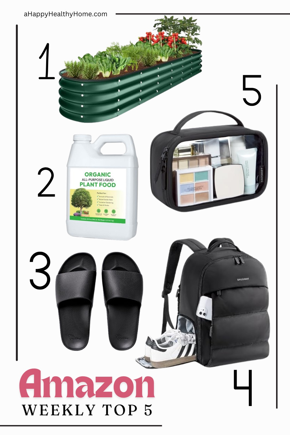 This week’s top Amazon picks blend garden goals with travel and everyday ease!

1. Raised Garden Bed – Perfect for patios, balconies, or backyard veggie patches.
2. Organic Plant Food – Help your flowers + herbs thrive all season long!
3. Clear Travel Makeup Bag – TSA-approved, spill-proof, and easy to clean.
4. Carry-On Travel Backpack – Lightweight, roomy, and fits under the seat.
5. Archies Recovery Slides – Supportive, cushy, and made for all-day wear.

#LTKSaleAlert #LTKActive #LTKHome
