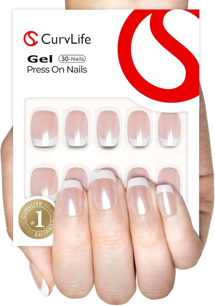 Curvlife Soft Gel Press on Nails with French Tips and Glossy Short Size Design Full Cover 15 Size... | Amazon (US)