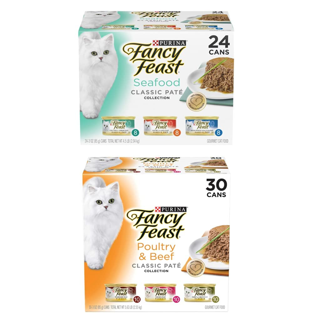 Purina Fancy Feast Grain Free Pate Wet Cat Food Variety Pack, Seafood Classic Pate and Poultry & ... | Amazon (US)