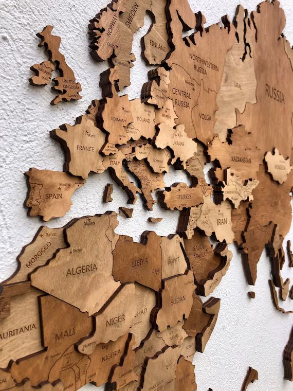 Walnut Wood Map Wooden Wall Map 3 D Wood wall Map Travel World Map ,Weltkarte aus Holz, Birthday ... | Etsy (US)